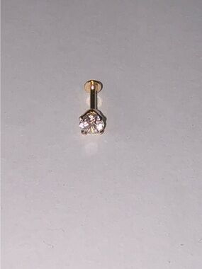 14K Solid Gold Cubic Zirconia Flat Back Stud Piercing | single stud 18 gauge